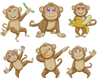 Monkey embroidery design bundle monkey embroidery pattern  safari monkey embroidery file baby monkey design cute monkey silly monkey pes