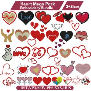 Disegni per ricamo a macchina a forma di cuore, disegno per ricamo a forma di mini cuore, file per ricamo di San Valentino, piccolo cuore, cuore d&#39;amore, file PES DST.