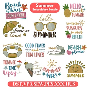 Summer Sayings embroidery designs bundle Summer Embroidery design sea embroidery Summer Embroidery File  Beach machine embroidery designs