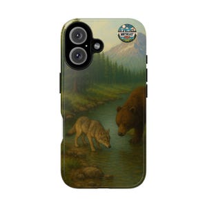 Nature-Inspired Phone Case - Bear & Wolf Design, Wildlife Lover Gift, Eco-Friendly, Forest Aesthetic, Adventure Accessory