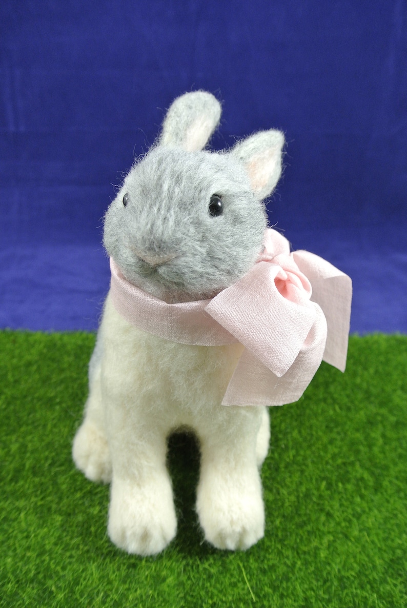 wool felted figure Needle Felted Rabbit with bow felted animal