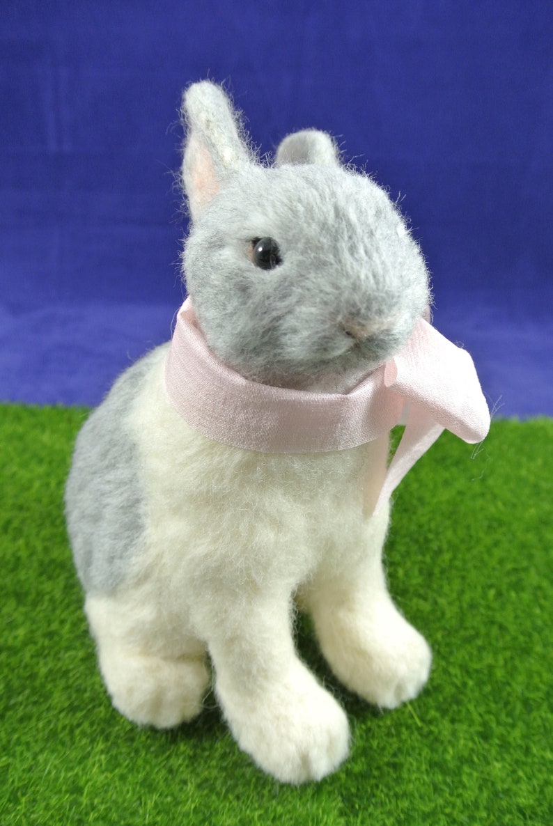 wool felted figure Needle Felted Rabbit with bow felted animal