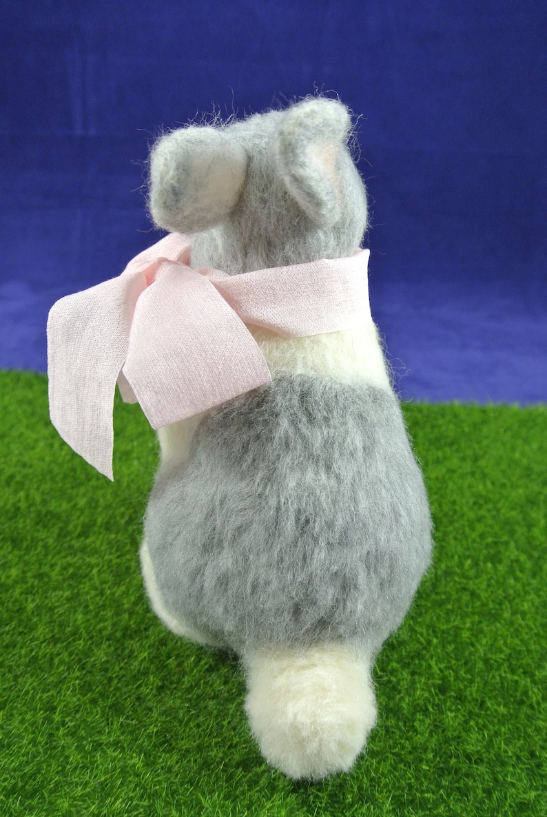 wool felted figure Needle Felted Rabbit with bow felted animal