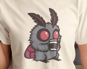 Mothman Coffee Shirt, Cozy Cryptid Coffee Lover Tee, Spooky Cute Mothman Shirt, Introvert Coffee Shirt, Gothic Coffee Lover Gift
