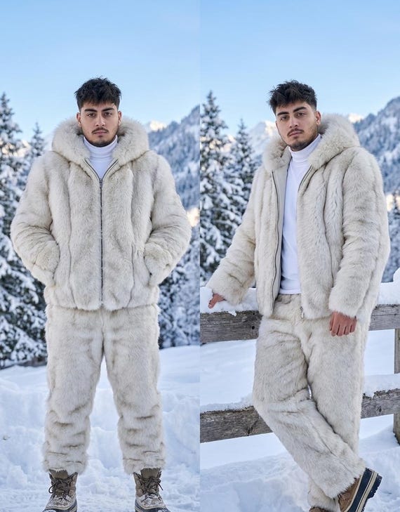 Men’s Luxury White Fur Hooded Coat – Winter Fashion Snow Jacket | The Shine Leather Jacket
