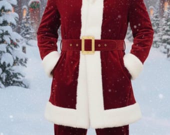 Luxury Santa Costume Jacket – Plush Velvet Holiday Coat Pent Hat for Men