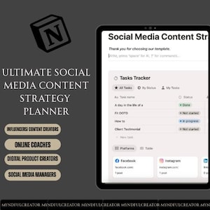 PLR- Notion template social media planner, Social media content marketing, Content calendar, Content management dashboard, Content strategy