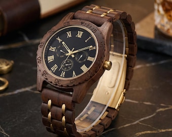Montre-bracelet en bois gravée, cadeau d'anniversaire personnalisé pour lui, cadeau de garçons d'honneur, cadeau d'anniversaire papa mari
