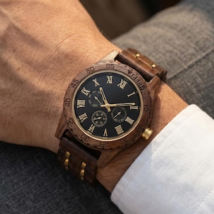 Montre en bois pour garçons d'honneur, montre gravée, cadeau de mariage d'anniversaire personnalisé pour mari et petit ami Black watch