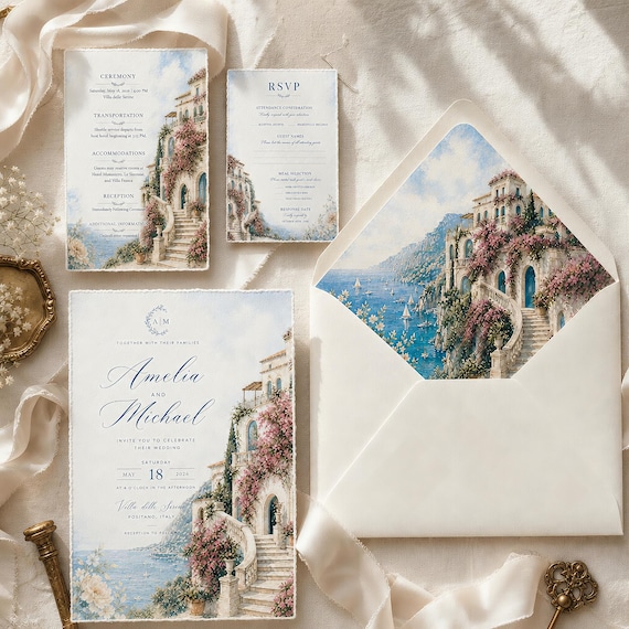 Villa delle Sirene Invitation Suite | Destination Wedding Invitation | Coastal Luxury Invite