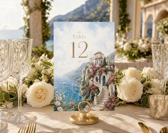 Villa Delle Sirene Table Numbers | Italian Coastal Wedding Reception Decor (5x7 inches)