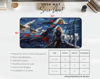 Throne of Glass Desk Mat: Aelin, Manon & Abraxos - Sarah J Maas Office Decor