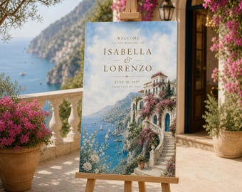 Villa Delle Sirene Wedding Welcome Sign | Mediterranean Estate Watercolor (Amalfi Coast)