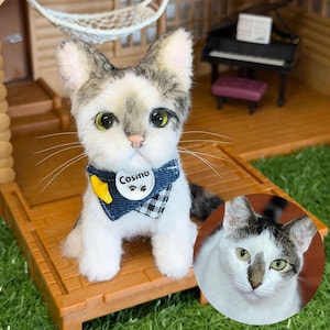 Custom Cat Plush from Photo, Poseable Art Doll, Pet Memorial Keepsake - Handmade Soft Sculpture, Personalised Ornament