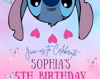 Stitch and Angel Birthday Invitation, Editable Stitch Birthday Invitation, Digital Party Invite, Stitch Birthday Party Invitation Printable