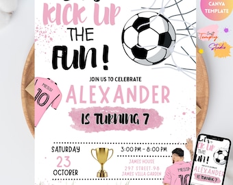 Soccer Birthday Invitation, Editable Soccer Party Invite, Sports Theme, Kids Football Birthday, Instant Download, Digital Template, Messi