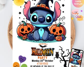 Invitación de cumpleaños de Stitch y Angel, invitación de cumpleaños de Stitch editable, invitación digital para fiesta, invitación de cumpleaños de Stitch imprimible