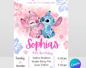 Stitch and Angel Birthday Invitation, Editable Stitch Birthday Invitation, Digital Party Invite, Stitch Birthday Party Invitation Printable