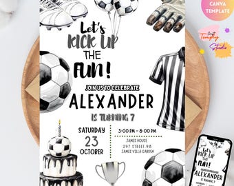 Soccer Birthday Invitation, Editable Soccer Party Invite, Sports Theme, Kids Football Birthday, Instant Download, Digital Template