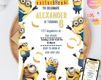Editable Minions Birthday Party Invitation Template for Kids / Kids Minion Party Invitation Template / Kids Birthday Party Invitation