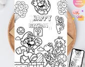 Super Mario Birthday, MarioHappy Birthday Coloring Card | Kids’ Birthday Card | Instant Download PDF | Coloring invite