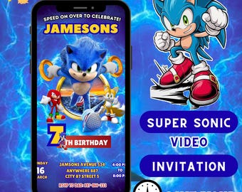 Invitación digital de cumpleaños de Sonic - Plantilla de invitación editable - Invitación animada para fiestas - Invitación electrónica - Acceso instantáneo