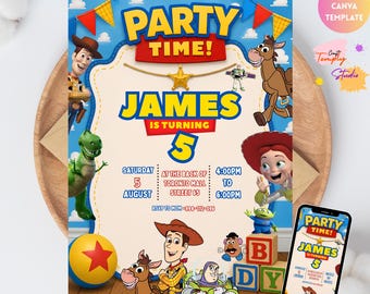 Editable Any Age Toy Story Birthday invitation, Toy Story Party Invite, Kids Birthday Invites, Editable Canva Template (Digital Download)