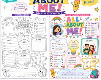 All About Me Printable, First Day of School Activity, Back To School Bulletin Board, Student Questionnaire Interview, Favorite Things List