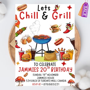 BBQ Birthday Invitation, Barbeque Birthday Party Invitation, Barbecue Grill and Chill Invite, BBQ Red Gingham Backyard Party, Canva Editable