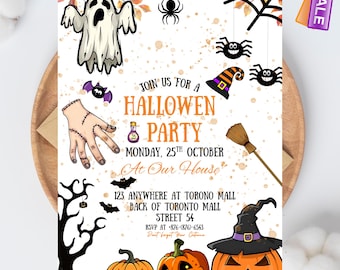 Halloween Party Invitation Digital Halloween Invitation Template Printable Invite Lets Get Spooky Ghost Party Trick or Treat Canva Template