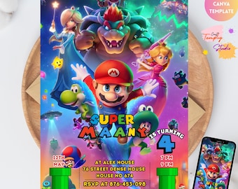 Mario Galaxy Birthday Invitation, Outer Space Party Invite, Boys Gaming Party card, Instant Download, Editable Canva Template (5x7 in)