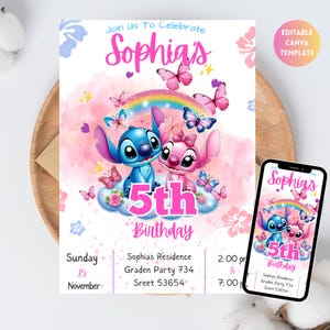 Stitch and Angel Birthday Invitation, Editable Stitch Birthday Invitation, Digital Party Invite, Stitch Birthday Party Invitation Printable