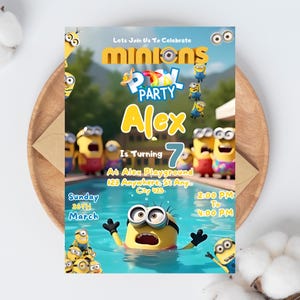 Editable Yellow Minion Birthday Invitation Template, Minions Kids Birthday Party Invite, Kids Birthday Invitation, Girl Minions Invitations.