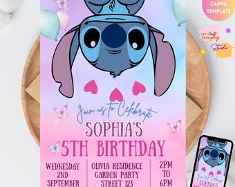 Stitch Birthday Invitation Template: Printable Kids Party Invite (Digital Download)