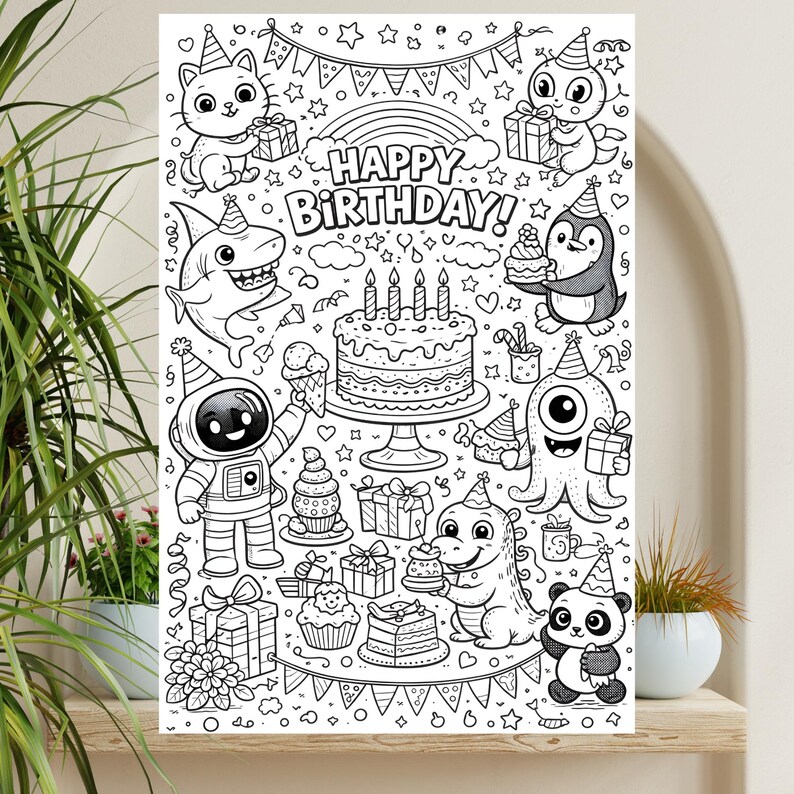 Happy Birthday Coloring Card DIGITAL | Colouring Greeting Card for Kids ...