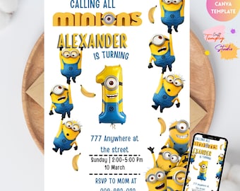 Editable Minions Birthday Party Invitation Template for Kids / Kids Minion Party Invitation Template / Kids Birthday Party Invitation