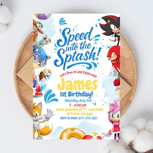 Sonic Pool Party Birthday Invitation – Sonic the Hedgehog Summer Party Invite, Editable Digital Download, Instant Invitation for Boys,Speedy