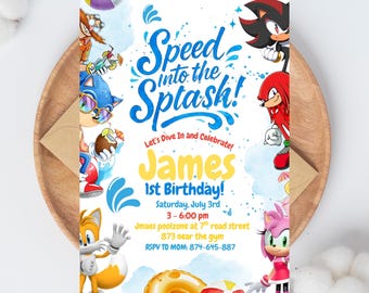 Sonic Pool Party Birthday Invitation – Sonic the Hedgehog Summer Party Invite, Editable Digital Download, Instant Invitation for Boys