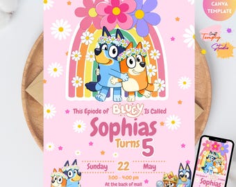 Bluey birthday invitation Bing birthday invitation editable bluey and bingo birthday invitation bluey birthday party invite, Canva Editable