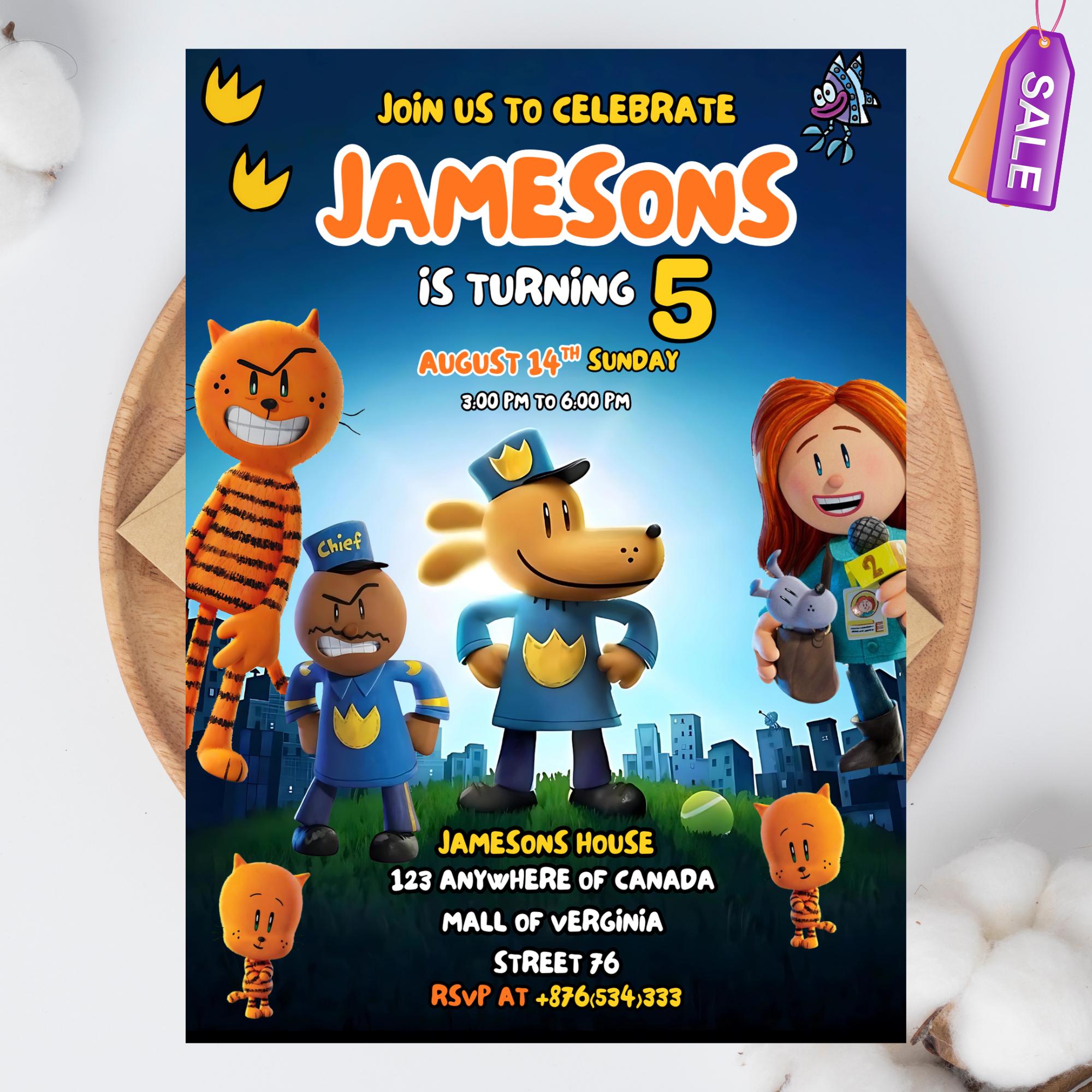 Editable Dog Man Birthday Invitation Template | Dogman Kids Birthday ...