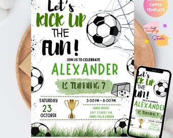 Soccer Birthday Invitation, Editable Soccer Party Invite, Sports Theme, Kids Football Birthday, Instant Download, Digital Template