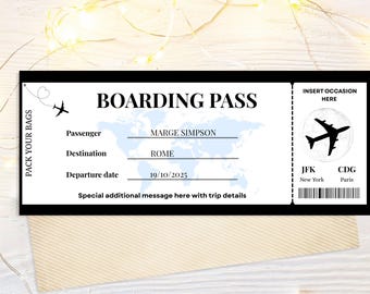Editable Boarding Pass Template, Boarding Passes, Surprise Boarding Pass, Printable Airline Ticket, Canva Boarding Pass, Digital Download