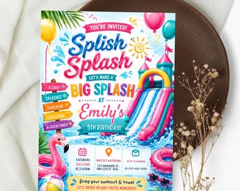Editiable Waterslide Birthday Invitation, Water Slide Invitation, Splash Pad Summer Pool Party Invite, Waterslide Birthday Bash, Digital