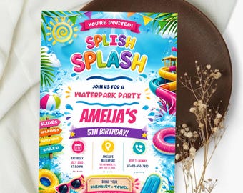 Editable Waterslide Birthday Invitation, Water Slide Invitation, Splash Pad Summer Pool Party Invite, Waterslide Birthday Bash, Digital