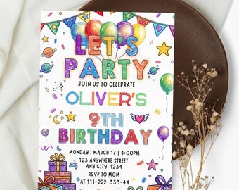 Simple Colorful Birthday Invite, Cheerful Birthday Party Invite, Bright Birthday Invitation, Printable Invitation, Instant Download