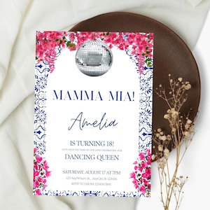 Mamma Mia Birthday party, Mamma Mia 18 Birthday Invitation, Dancing Queen Birthday Editable Invite, Mediterranean Party, Mamma Mia Theme.
