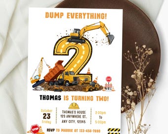 Construction Birthday Invitation, Editable Construction Invitation, Dump Truck Party Invite, 2nd Birthday Construction Invitation, Canva