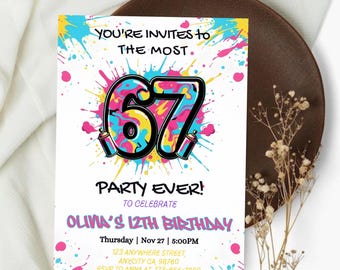 Six Seven Birthday Invitation, 67 Meme Birthday, 67 Viral Meme, 67 Invitation, 6-7 Party Invite, Editable Canva Template, Digital Download
