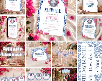 Mamma Mia Birthday Party Bundle, Mamma Mia Theme, Mamma Mia 21 Birthday Invitation, Dancing Queen Birthday, Mediterranean Party, Digital