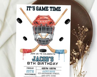 Ice Hockey Birthday Invitation, Ice Hockey Party Invite, Game Time, Boy Hockey Birthday Invite, Any Age Sports Invite, Digital Download